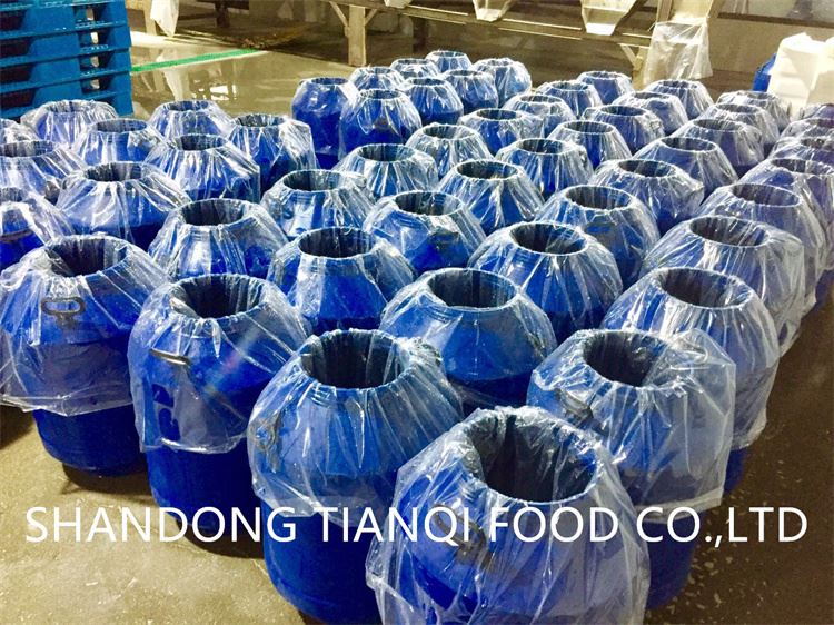 Preserved vinegar mushroom in plastic drums